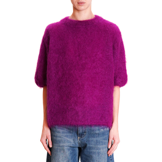 Dixie-Mohair Crewneck Half Sleeve Sweater - Hydrangea