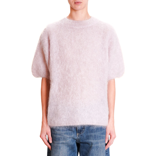 Dixie-Mohair Crewneck Half Sleeve Sweater - Pink