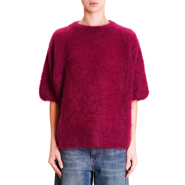 Dixie-Mohair Crewneck Half Sleeve Sweater - Wine