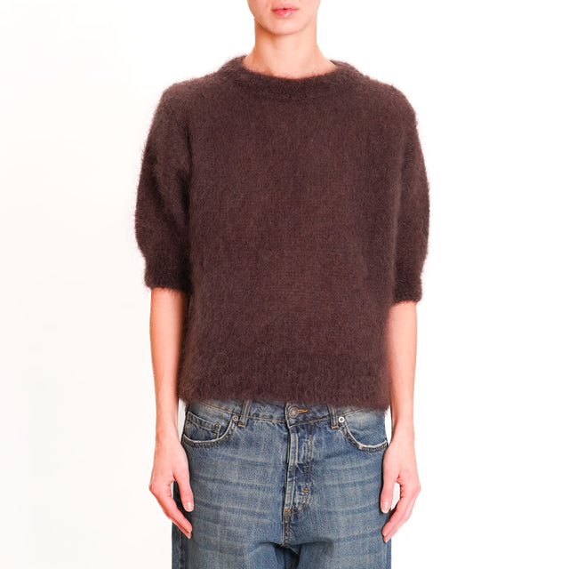 Dixie-Mohair Half Sleeve Sweater - Dark Brown