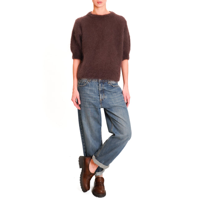 Dixie-Mohair Half Sleeve Sweater - Dark Brown