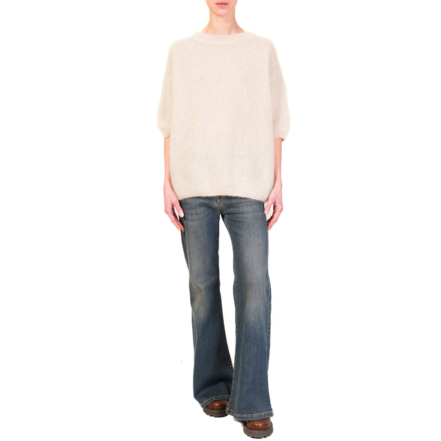 Dixie-Maglia mohair girocollo manica 3/4 - panna