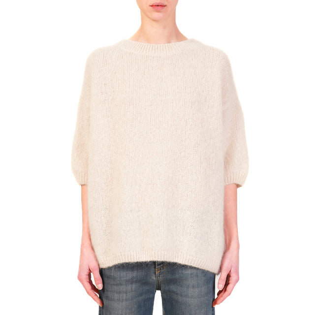 Dixie-Maglia mohair girocollo manica 3/4 - panna