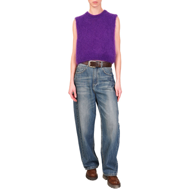 Dixie-Gilet cropped mohair - viola