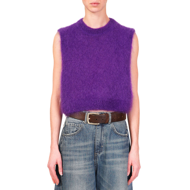 Dixie-Gilet cropped mohair - viola