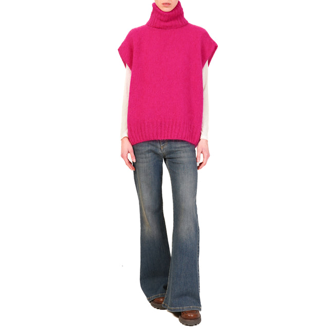 Dixie-Maglia mohair collo alto smanicata - fucsia