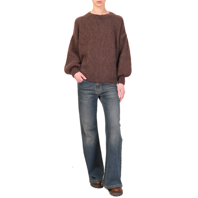 Dixie-Maglia mohair girocollo - moro