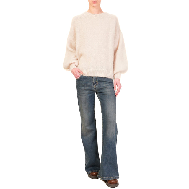 Dixie-Maglia mohair girocollo - panna