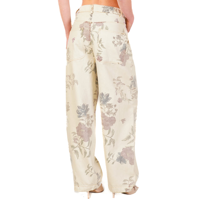 Dixie-Pantalone fantasia fiori - burro/mauve/avio