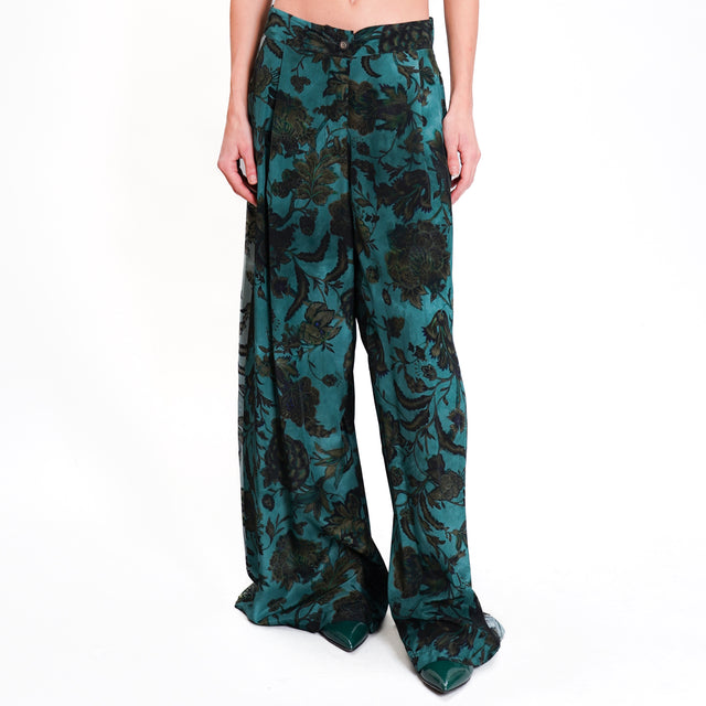 Dixie-Pantalone fantasia floreale - verde/acqua/nero