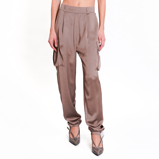 Dixie-Pantalone cargo satin elastico dietro - fango