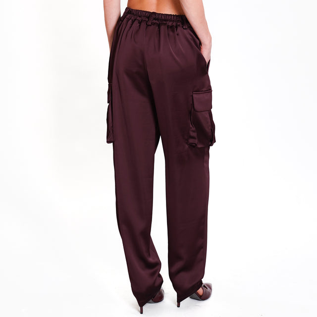 Dixie-Pantalone cargo satin elastico dietro - melanzana