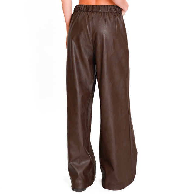 Dixie-Elastic Back Faux Leather Trousers - Dark Brown