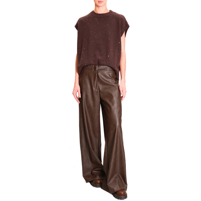 Dixie-Elastic Back Faux Leather Trousers - Dark Brown