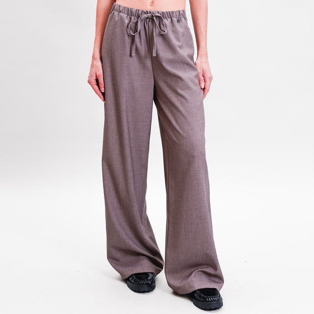 Dixie-Pantalone tessuto elasticizzato con coulisse - nocciola