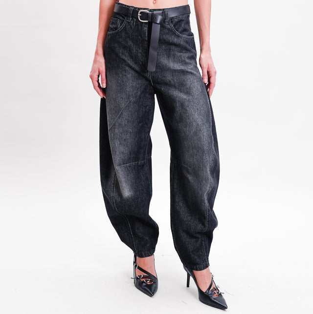 Dixie-Jeans mom fit balloon with belt - black denim