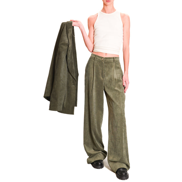 Dixie-500 Striped Velvet Trousers - Khaki