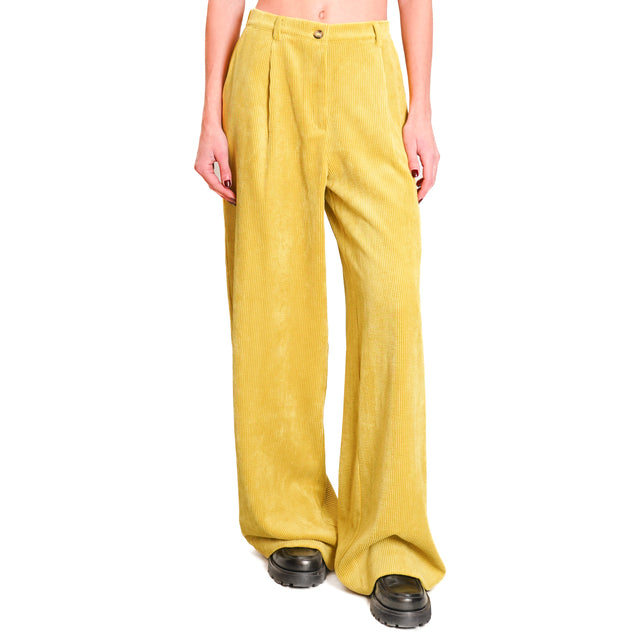 Dixie-500 Stripe Velvet Trousers - Lime