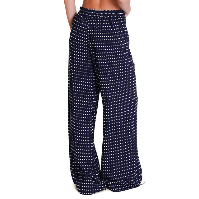 Dixie-Pantalone fantasia pois elastico dietro - blu