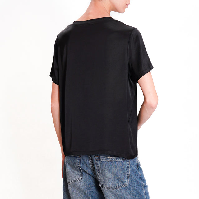 Dixie-Blusa satin mezza manica - nero