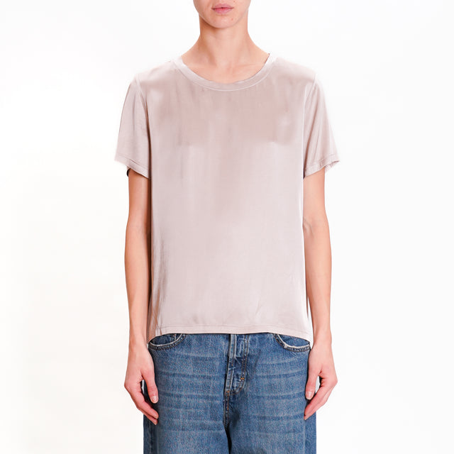 Dixie-Blusa satin mezza manica - taupe