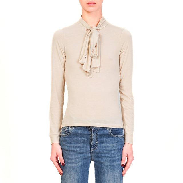 Dixie-T-shirt misto cashmere con fiocco - beige