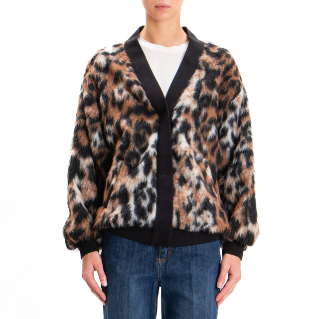 Dixie-Cardigan spotted mohair blend - black/biscuit/chalk