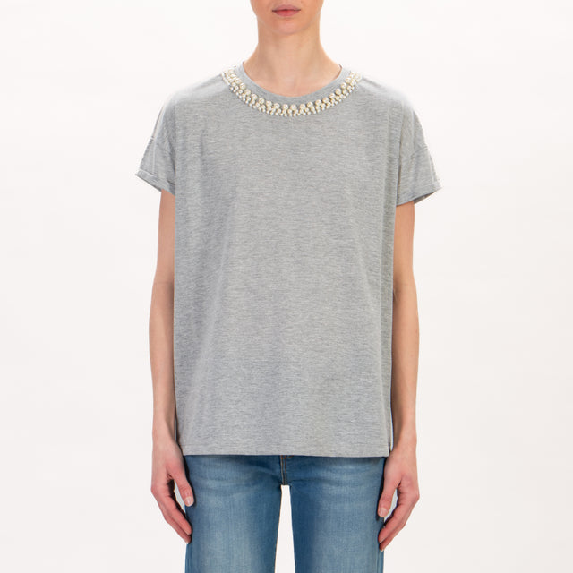 Souvenir-T-shirt collo perle - grigio melange