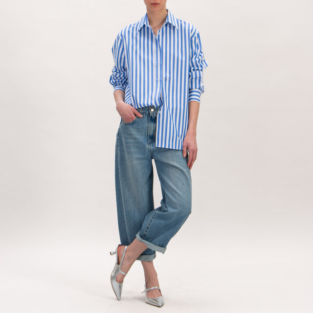 Souvenir-Camicia righe spacchi laterali - bianco/azzurro