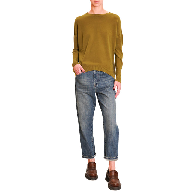 Zeroassoluto-Ribbed cuff crewneck sweater - olive