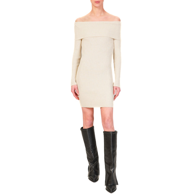 Haveone-Shiffer Neck Knit Dress with Lurex - Cream