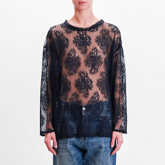 Haveone-Blusa in pizzo spacchi laterali - nero