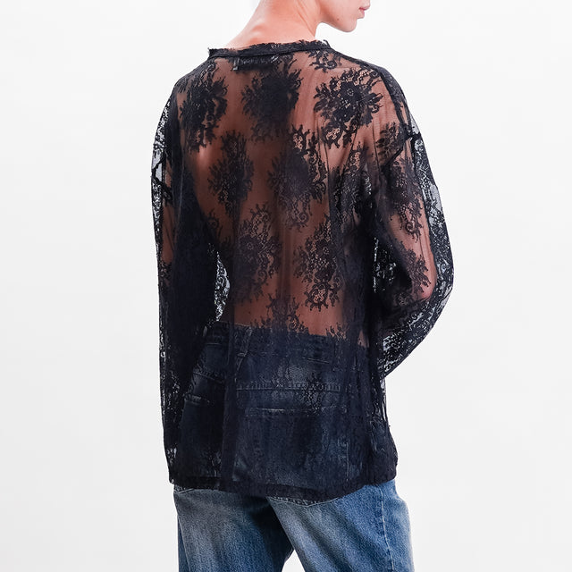 Haveone-Blusa in pizzo spacchi laterali - nero