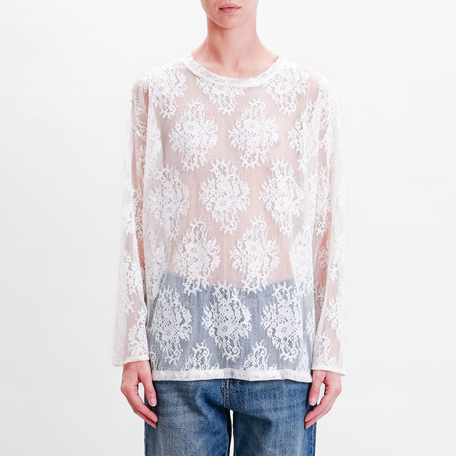 Haveone-Lace Blouse Side Slits - Butter