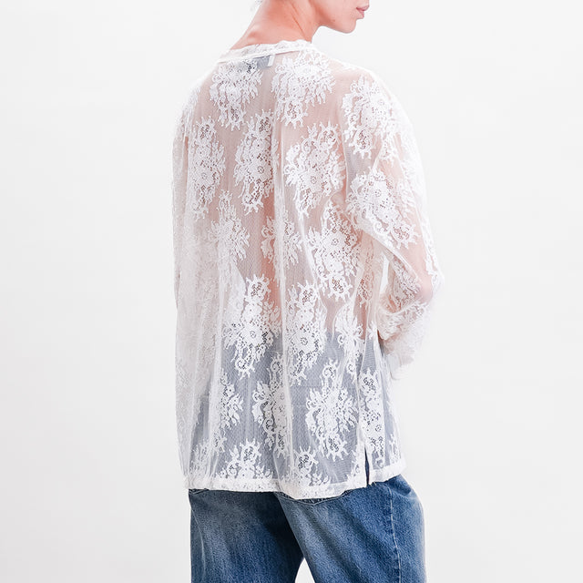 Haveone-Lace Blouse Side Slits - Butter