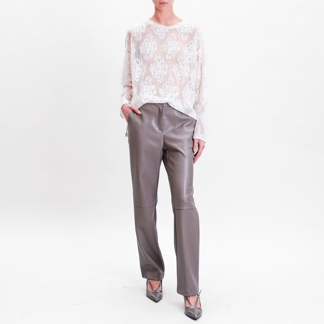 Haveone-Lace Blouse Side Slits - Butter