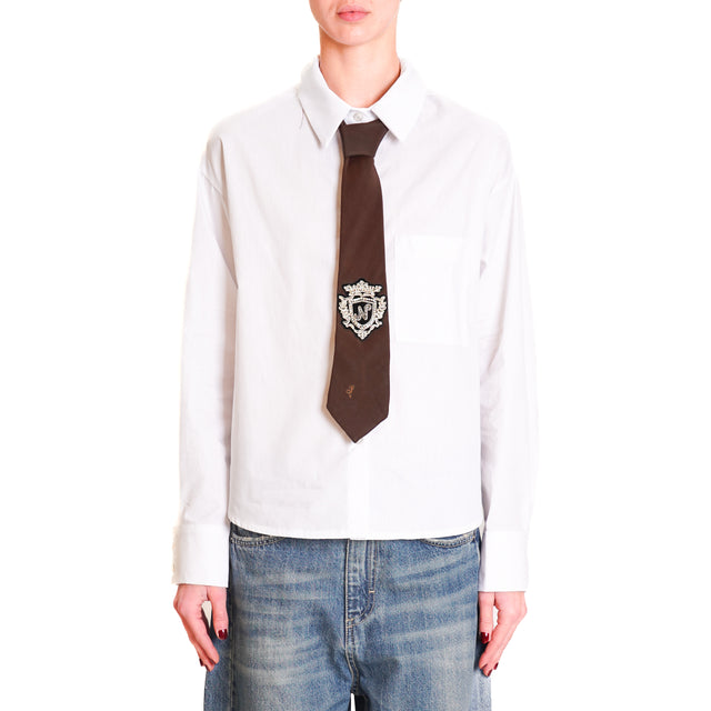 Haveone-Shirt with tie - white/dark brown