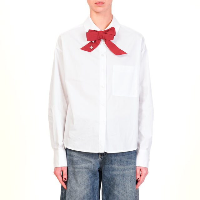 Haveone-Camicia in cotone con spilla fiocco - bianco/rosso