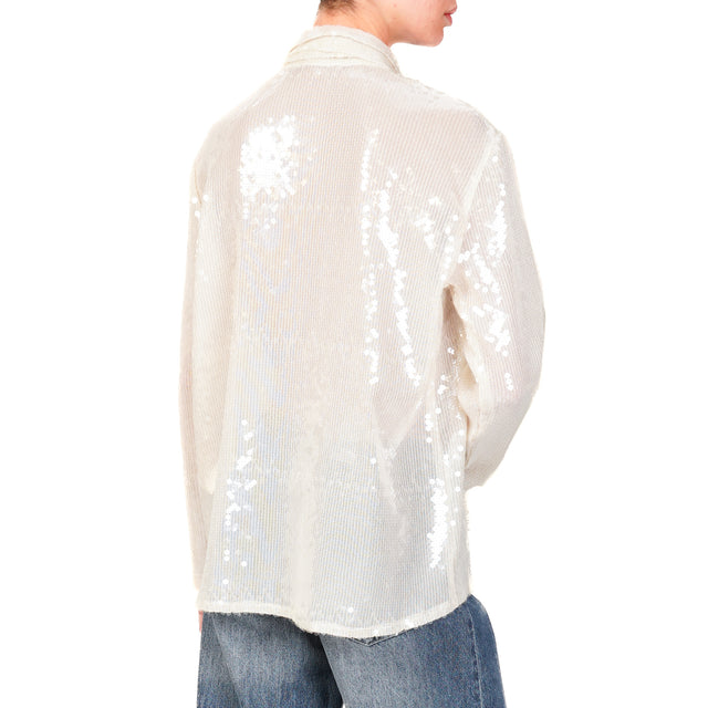 Haveone-Camicia paillettes con fiocco - panna