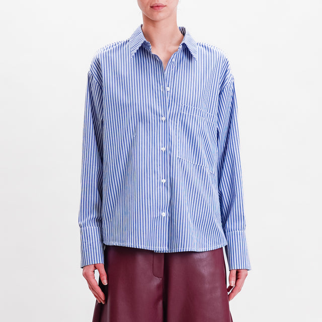 Haveone-Striped Shirt with Pocket - Blue/White