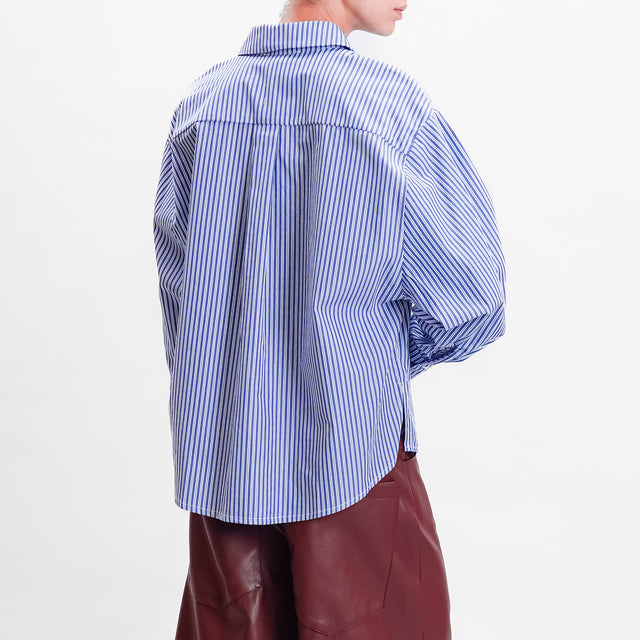 Haveone-Striped Shirt with Pocket - Blue/White