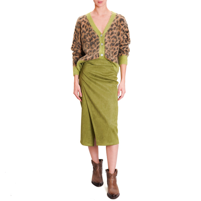 Haveone-Suede Effect Wrap Skirt - Oil