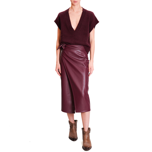 Haveone-Leatherette Wallet Skirt - Bordeaux