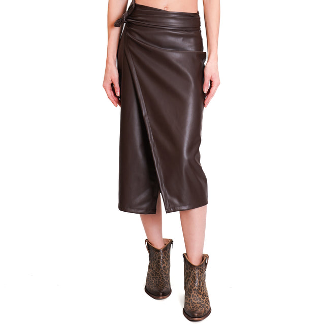 Haveone-Leatherette Wallet Skirt - Dark Brown