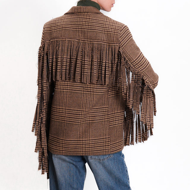 Haveone-Prince of Wales Jacket with Fringes - Beige/Dark Brown/Military