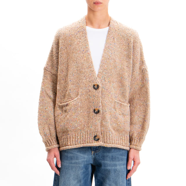 Haveone-Cardigan misto lana melange filo colorato - cammello