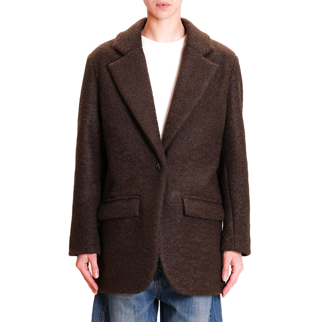 Haveone-Bouclé Wool Blend Jacket - Dark Brown