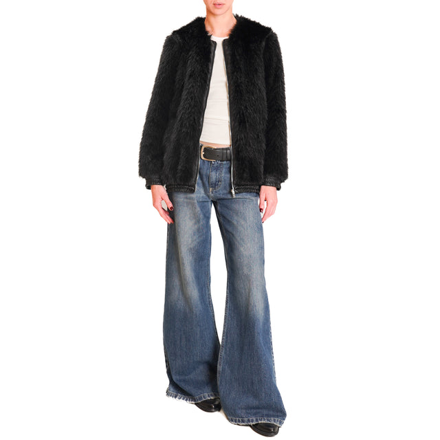 Haveone-Faux Fur Bomber - Black