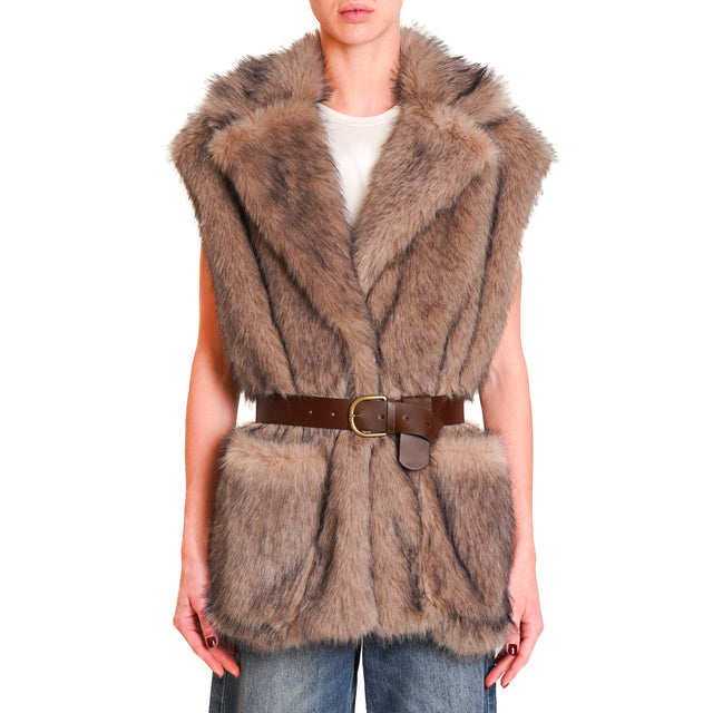 Haveone-Faux Fur Vest - Taupe