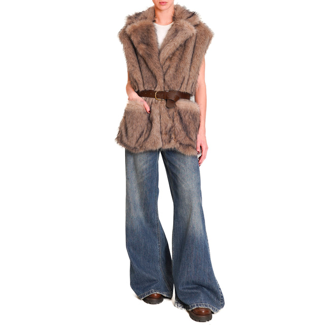 Haveone-Faux Fur Vest - Taupe